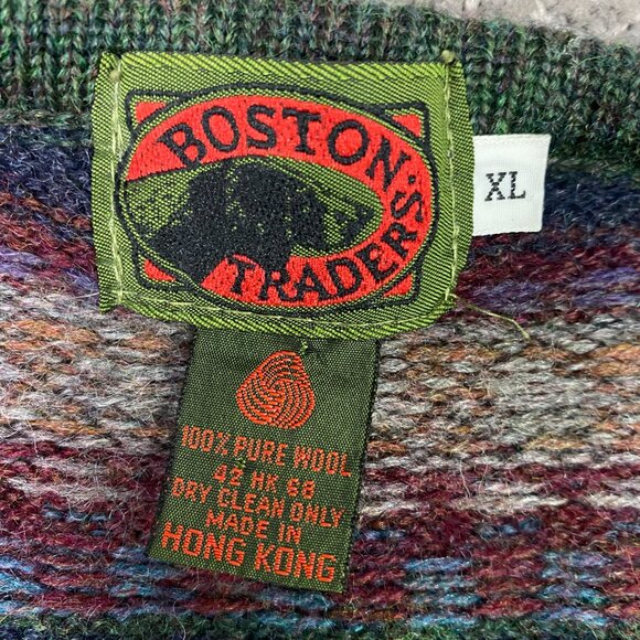 Vintage Boston Traders Fair Isle Wool Vest Sweater Men's XL Fits Large V Neck - Picture 3 of 8